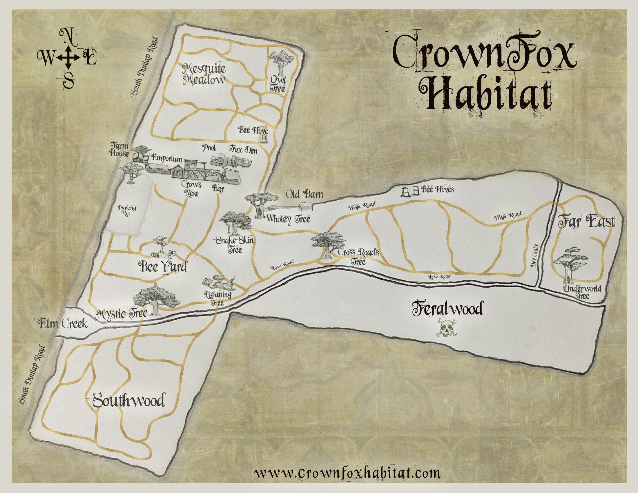 Illustrated map of CrownFox Habitat