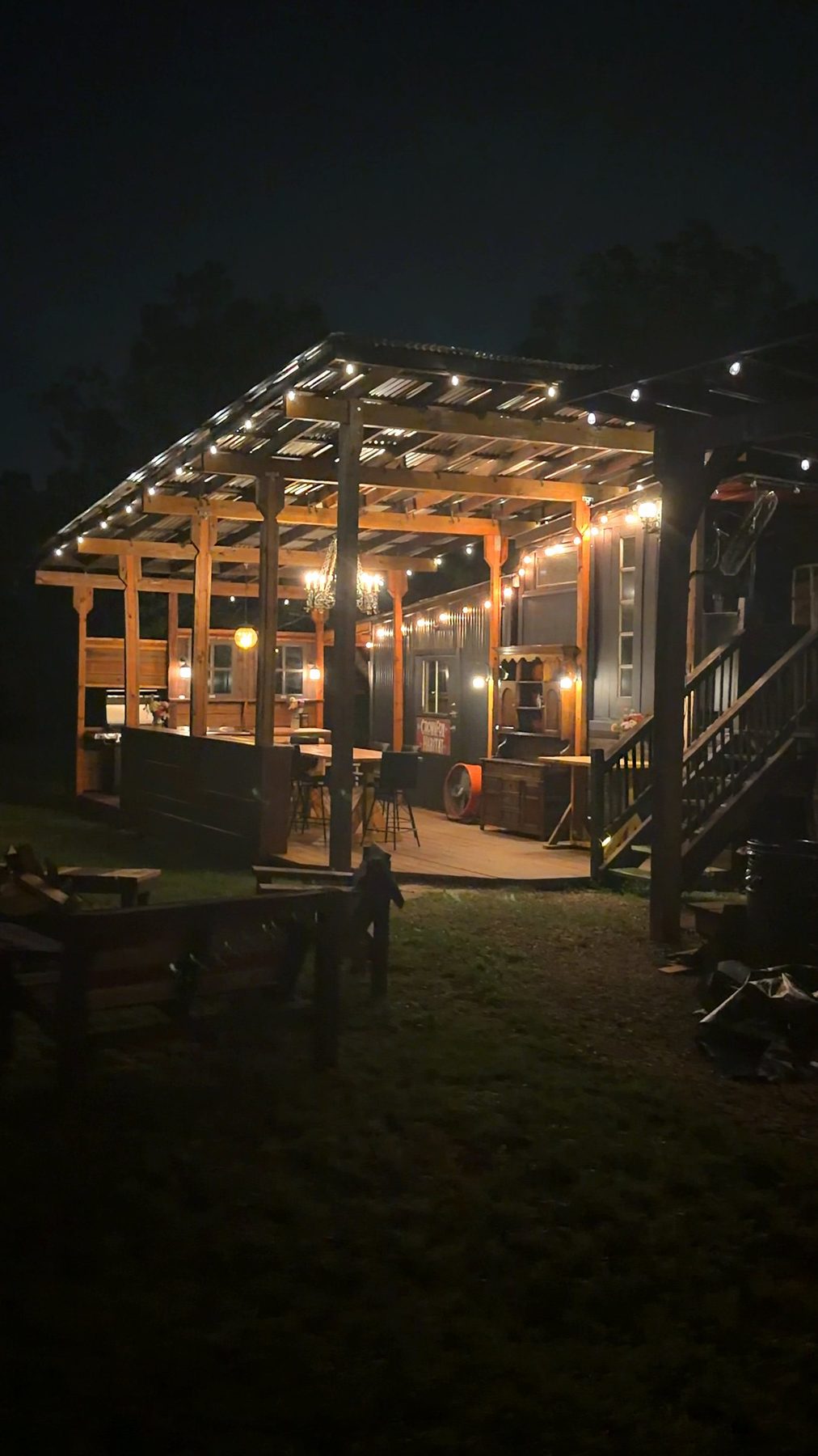 Mess hall lit up at night