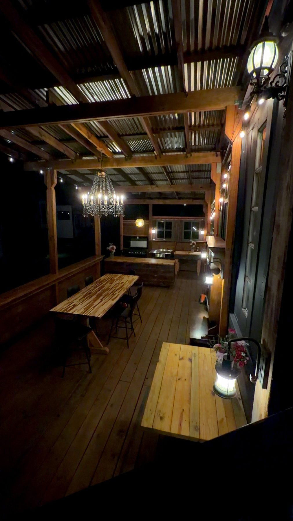 Mess hall at night from above