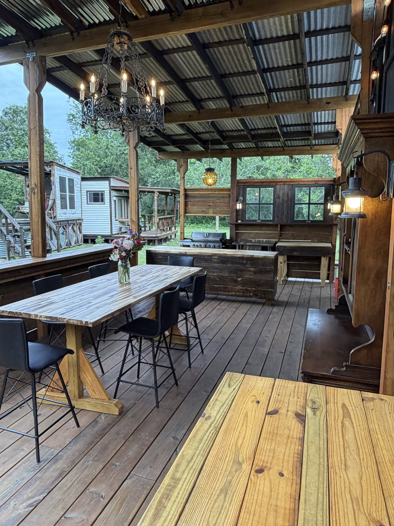 Mess hall table and chandelier